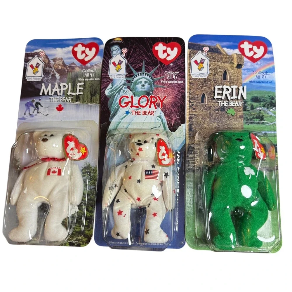 TY Teenie Beanie Baby Lot 3 Bears Glory Erin Maple US IRE CAN VTG McDonalds 1999